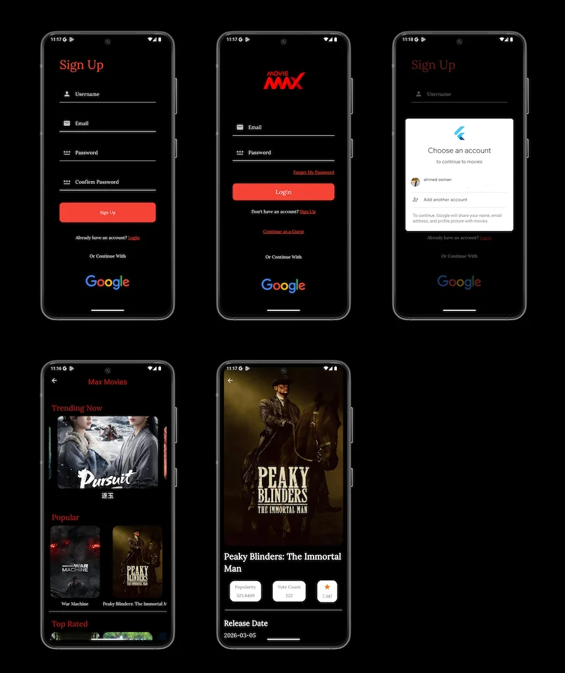 Movies Discover App screens