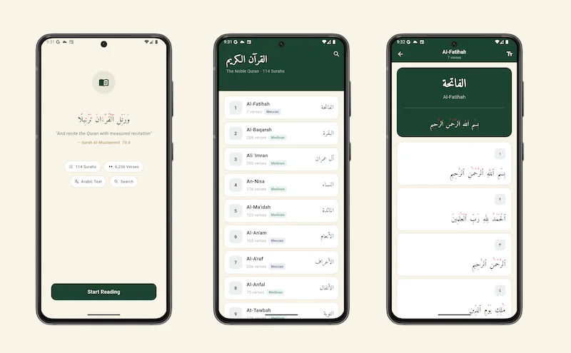 Quran App screens